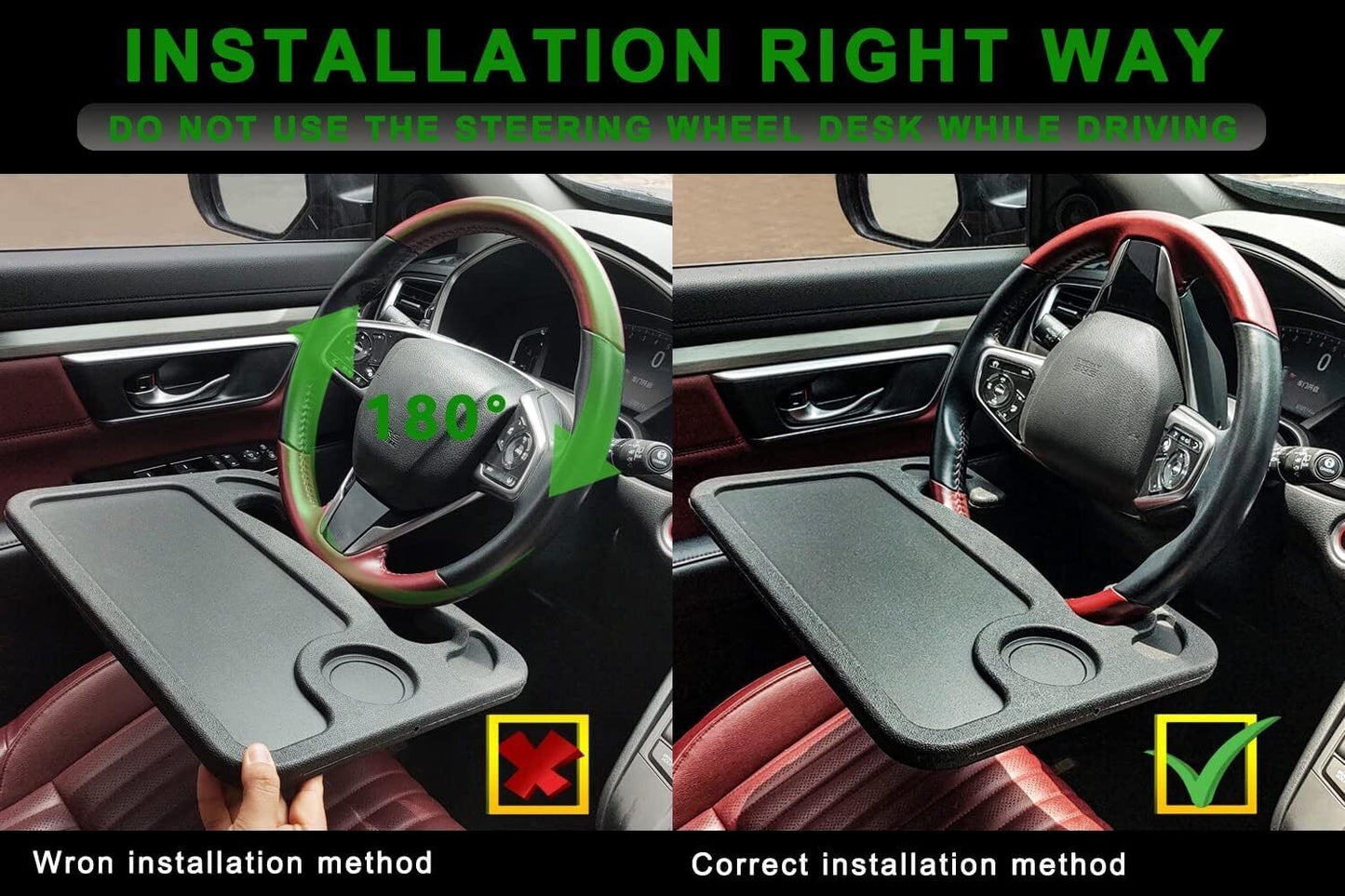Steering Wheel Tray, Car Table Tray, Steering Wheel Desk for Laptop and Vehic...
